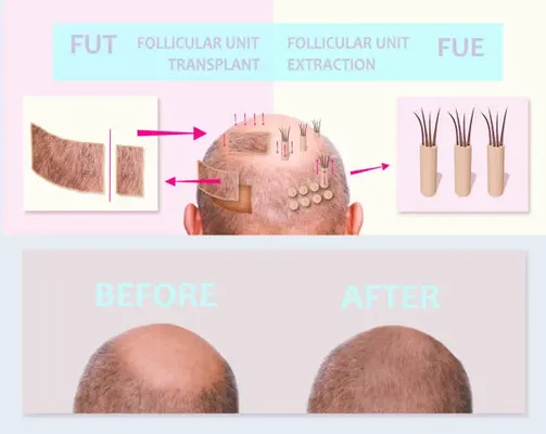 Before and after image showing a dramatic change in a man’s head, highlighting how is hair transplant permanent and offering a solution for hair restoration.