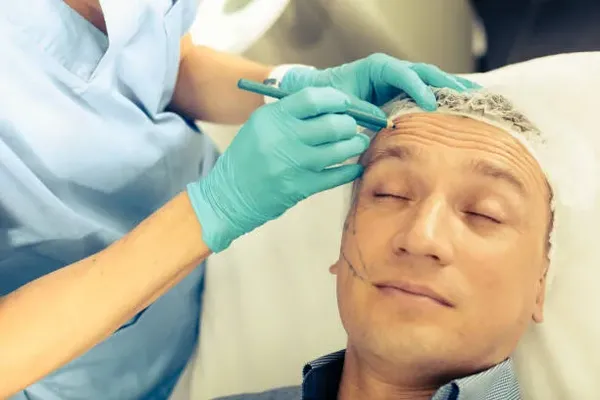 A doctor closely inspecting a man’s head, ensuring that is hair transplant permanent for providing a permanent solution to hair loss.