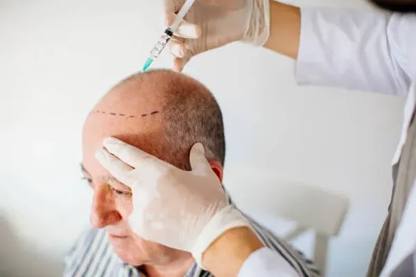 Illustration of hair grafts being inserted into a man’s scalp, confirming that is hair transplant permanent and results in a long-lasting hair restoration.