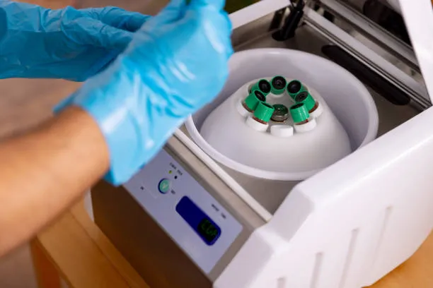 Medical equipment analyzing and processing samples for innovative hair treatments, reflecting state-of-the-art procedures in Stem Cell Therapy vs PRP.