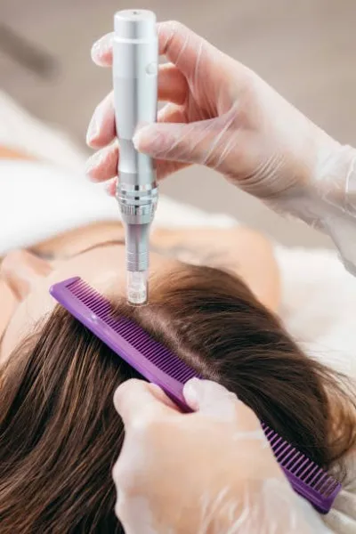 Professional doctor injecting platelet-rich plasma into a patient’s scalp, highlighting the procedure and results of the PRP Hair Treatment Cost