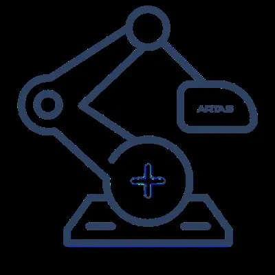 Iconografía simple y moderna del dispositivo médico robot ARTAS para la extracción automatizada de folículos pilosos.