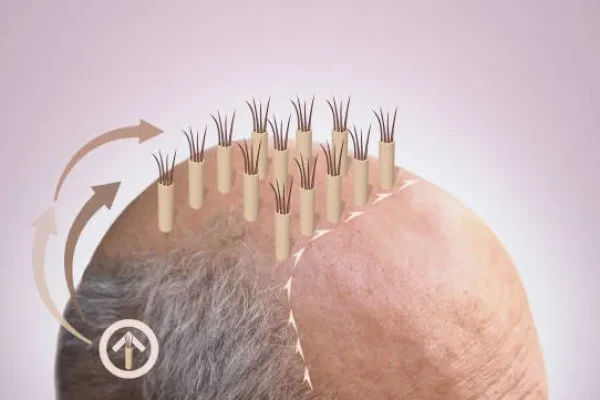 Close-up of a man's scalp showing healthy hair regrowth after undergoing an advanced robotic Artas hair transplant procedure.
