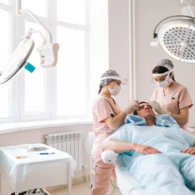 Medical team implanting follicular units into the patient’s scalp during FUE hair transplant procedure to ensure even coverage and natural results.