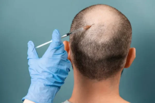 Detailed view of scalp injections on a man in recovery stage, performed as part of the artas hair transplant recovery post-operative care
